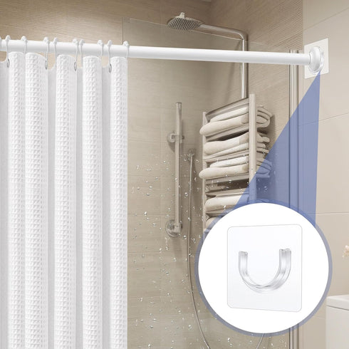 Sibba Shower Rod Holder 4Pcs, No Drilling Sticky Curtain Rod Bracket, Heavy Duty Wall Hold Tool for Bathroom