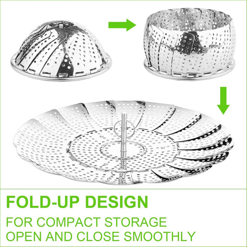 Vegetable Steamer Basket - Stainless Steel Veggie Fish Food Steamer, Folding Expandable for Various Pots