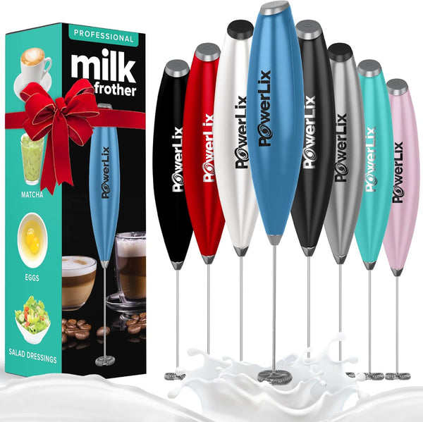 PowerLix Handheld Milk Frother - Battery Operated Electric Whisk Beater for Coffee, Latte, Cappuccino, Hot Chocolate,