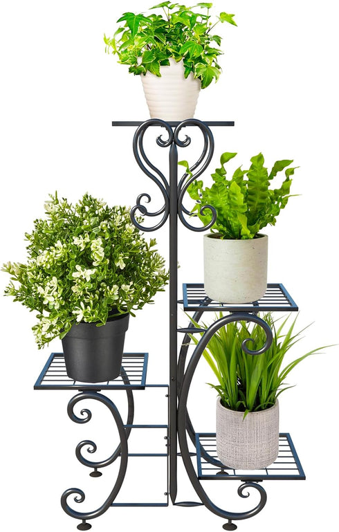 YisanCrafts 4 Tier Plant Stand Indoor Outdoor, Metal Plant Shelf Flower Pot Holder Display Racks - Wrought Iron Corner