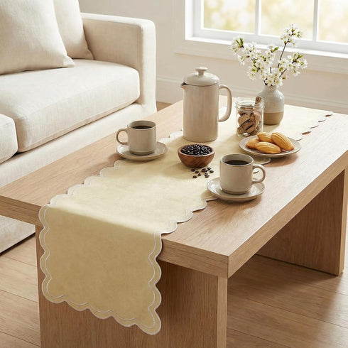 15 36 Inch, yuboo Small Scalloped Table Runner x Vintage Short Champagne Coffee Table Cover, Dresser Scarf for Bedroom