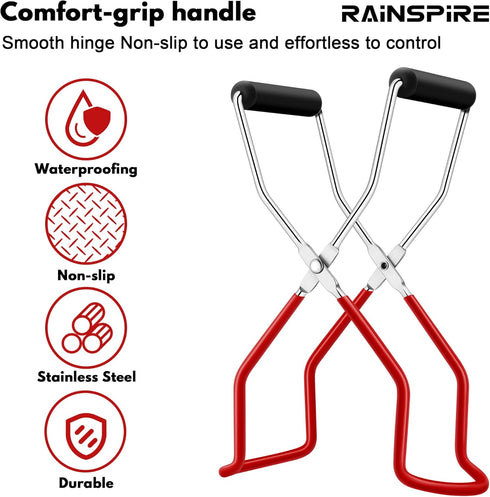 Canning Jar Lifter, Canning Tongs, Canning Tools, Supplies for Home Kitchen, Stainless Steel, Red