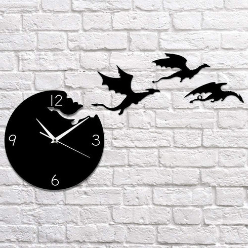 The Geeky Days Magic Flying Angry Fantasy Dragon Wall Clock, Abstract Gothic Fairytale Quartz Analog Decorative Watch