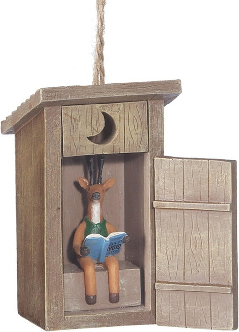 Outhouse with Deer Inside Resin Hanging Christmas Ornament - 3.5 in. Size