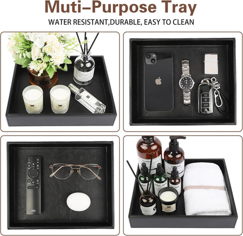 Decor Trends Leather Valet Organizer for Men Black Catchall for Wallet, Keys, EDC, Jewelry, and Perfume Nightstand