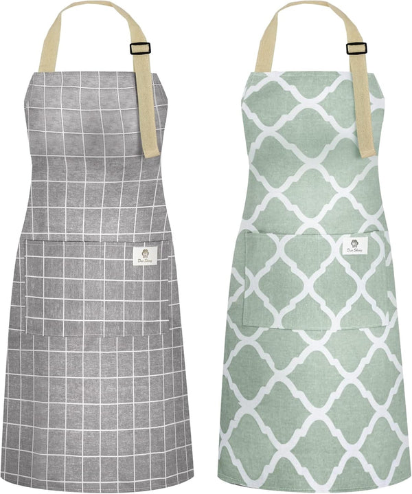 NLUS 2 Pack Kitchen Cooking Aprons: Adjustable Bib, Waterproof Chef Apron with 2 Pockets for Men & Women (Green