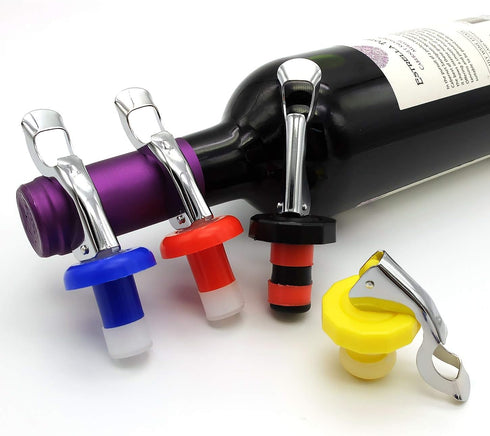 Wine Stoppers - 4 Pack Food-safe Silicone Bottle Stoppers, Reusable Corks with Airtight Seal