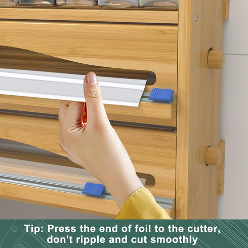 Shelf,4 1 12" Foil Plastic Wrap Organizer Dispenser - Wall Mounted Bamboo Kitchen Paper Towel Holder with Spice in Roll