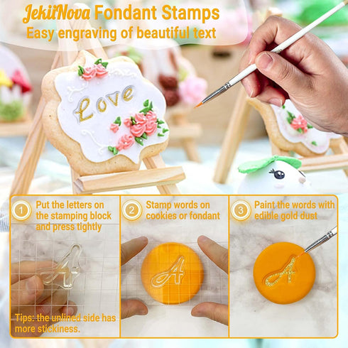4 PCS Alphabet Letter Fondant Stamps - Upgraded Food Grade Cake Stamp Tool for Biscuit, Cookie, Uppercase, Lowercase,