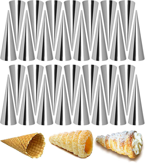 30pcs Non-Stick Stainless Steel Cream Horn Cones Tubes, Croissant Pastry Baking Moulds Set, Cannoli Form Roll Mold for