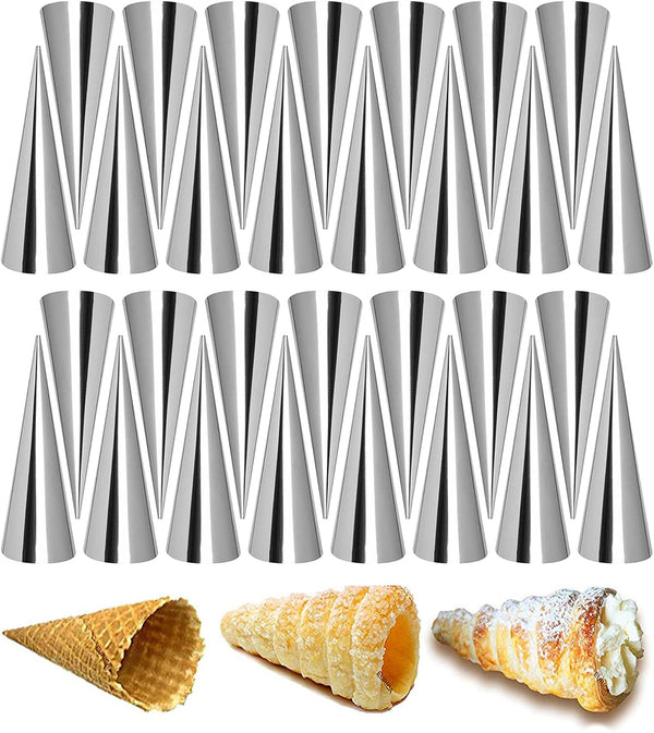 30pcs Non-Stick Stainless Steel Cream Horn Cones Tubes, Croissant Pastry Baking Moulds Set, Cannoli Form Roll Mold for