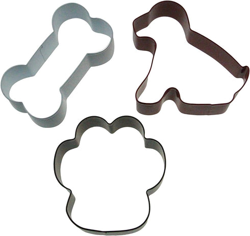 Dog Cookie Cutter Set of 3 - Stainless Steel Dog, Paw Print, and Dog Bone Cutters