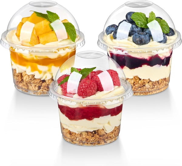 TOFLEN 25 Pack 8 oz Plastic Dessert Cups with Dome Lids, Clear