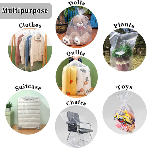 Extra Large Clear Plastic Storage Bags, 10 Pieces 40x60 Inches Big Jumbo Plastic Storage Bags for Luggage, Suitcase,