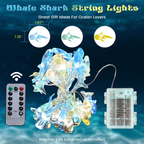 30LED 10ft Nautical Theme Ocean Dcor Outdoor Beach Decorative String Lights Whale Shark Cute Marine Life Novelty Night