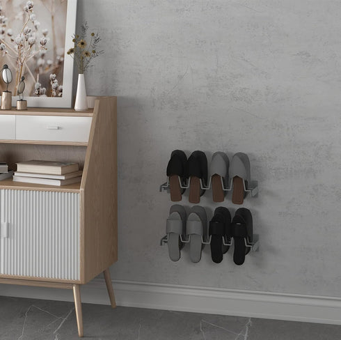 8 Set 2 Lavezee Wall Hanging Shoe Rack Organizer Pairs Sandals Slippers, of Silver Metal Mounted Shoe Storage Holder