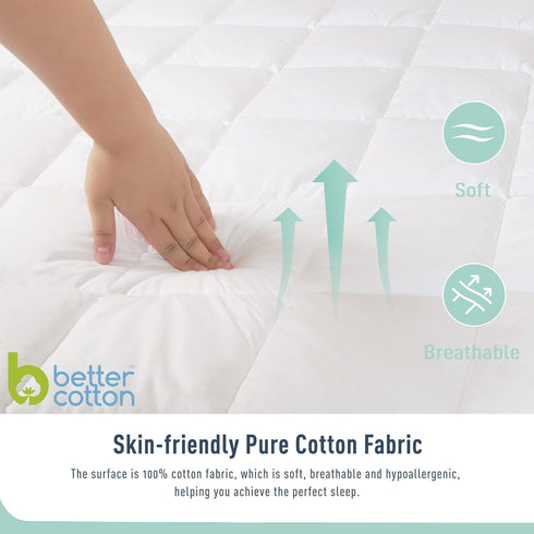 Full Cotton Mattress Pad Cover, Quilted Mattress Protector with 18-22" Deep Pocket, Noiseless & Breathable Down