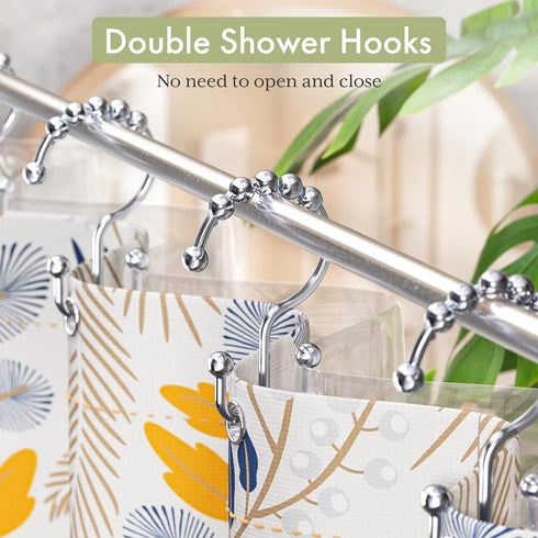 Amazer Shower Curtain Hooks Rings - Rust-Resistant Stainless Steel Double Hooks, Set of 12, Chrome