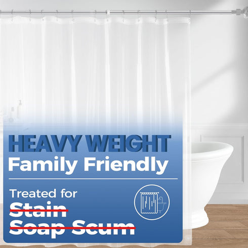 downluxe Waterproof Clear Shower Curtain Liner, PEVA Heavy Duty Plastic with 3 Magnets, 72" x 72", Clear