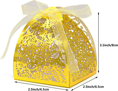 KPOSIYA 100 Pack Laser Cut Rose Candy Boxes - Favor Boxes 2.5"x 2.5"x 3.1" for Bridal Shower, Birthday Party