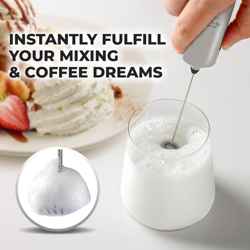 Zulay Kitchen Powerful Mini Milk Frother Handheld - Electric Hand Mixer - Portable Frother Wand for Coffee - Small Drink Blender for Lattes, Cappuccino, Matcha, Hot Chocolate, Creamer - Silver by Zulay Kitchen