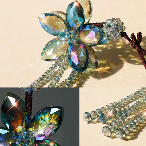 H&D HYALINE & DORA 11.4 Inch Crystal Color Flower Car Charms Pendants for Auto Rear View Mirror with Tassel