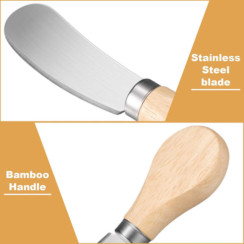 Patelai 12 Pieces Cheese Spreader Knife Set, Stainless Steel Butter Spreaders with Wooden Handle, 4.7 Inch