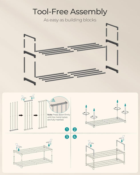 2-Tier 6-9 11.8 26.8 14.6 Inches, ULSA202B01 SONGMICS Shoe Rack, Shoe Organizer, Metal Storage Shelf, Upright or Upside