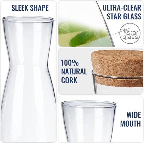 Set Set 2-18.5 oz Bormioli Rocco Ypsilon Glass Carafe with Cork Tops, of Contemporary Juice Containers & Drink