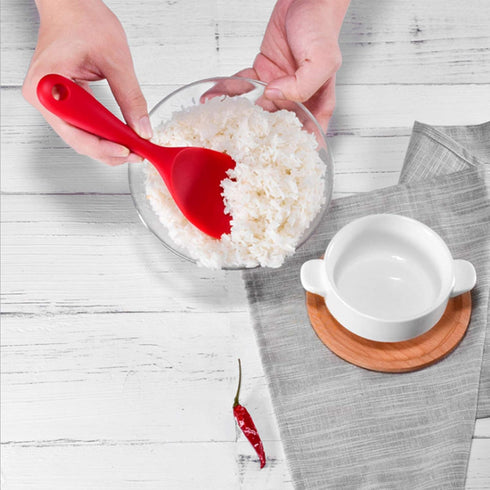 Silicone Rice Paddle Spoon Set of 2, Non-Stick Heat Resistant Kitchen Gadgets for Rice, Mashed Potatoes (Red)