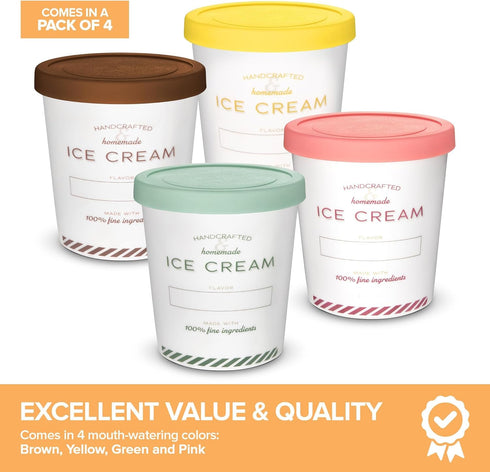 8oz (4-Pack) Frozen Stock Your Home Ice Cream Containers with Airtight Silicone Lids Reusable Half Pint Ice Cream