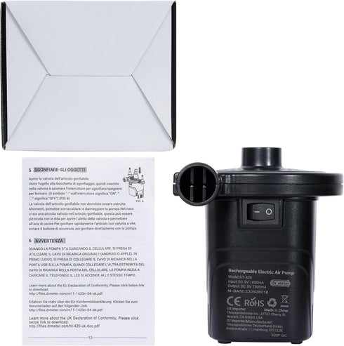 Dr.meter Air Pump for Inflatables, Rechargeable 4000mAh Battery Air Mattress Pump - Portable Quick-Fill Inflator