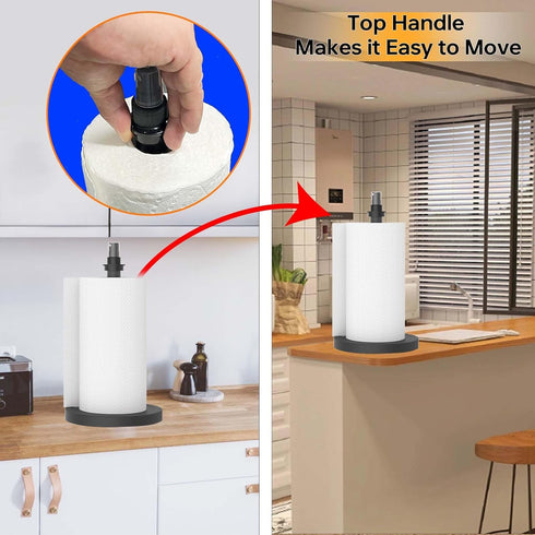 2 1 Countertop in Paper Towel Holder with Spray Bottle, Paper Towel Holder One-Handed Operation with Non Slip Weighted