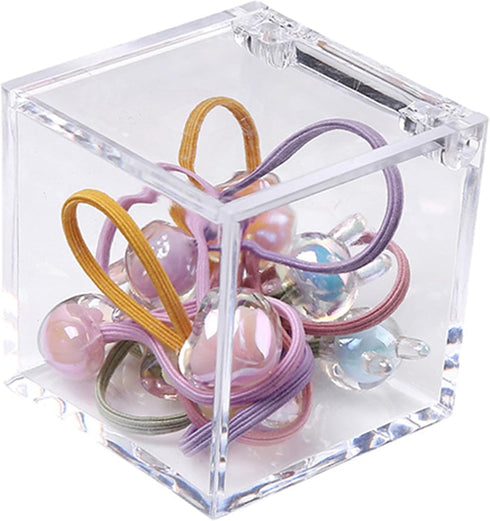 KissYou Clear Acrylic Box with Lid, Cute Clip Organizer Dispenser for Desk, Aesthetic Hair Accessories Organizer