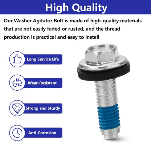 Clothes Washer Machine Agitator Bolt with Rubber Gasket, Compatible with Whirlpool, 2 PACK