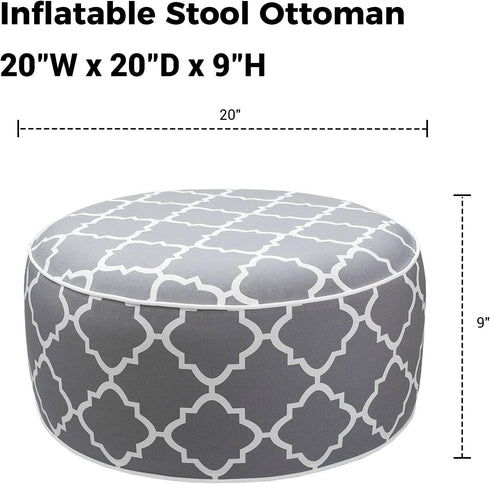 D20 xH9, Outdoor/Indoor Inflatable Ottoman Pouf All Weather Round Footstool with Handle, Water Repellent Portable