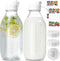 2 Pack Glass Milk Bottle with 2 Dispenser Caps, 100% Airtight Heavy