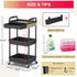 3 2 Goovilla Tier Rolling Utility Cart Organizer with Removable Drawer, Stable and Sturdy Black Rolling Storage Carts
