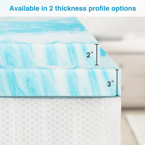 Queen Size Mattress Topper, 2 Inch Cooling Gel Memory Foam Bed Toppers, Soft Mattress Pads for RV, Camper, CertiPUR-US