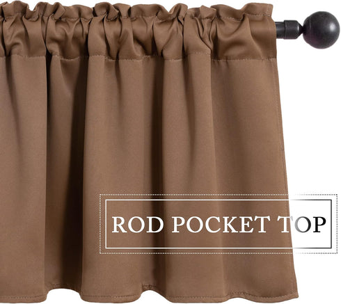 MIULEE Mocha Blackout Valance Thermal Insulated Rod Pocket Window Treatment Tiers Short Curtain 52 x 18 Inches 1 Panel,