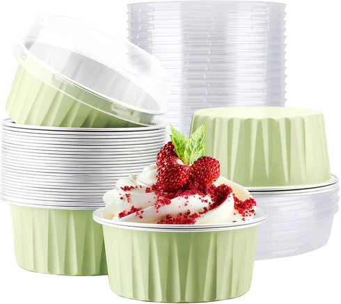 EUSOAR Foil Cupcake Wrappers, 30pcs 5oz Disposable Aluminum Foil Baking Cups with Lids, Mini Cheesecake Pan