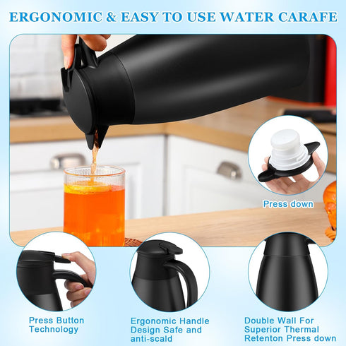 2 Pcs 51 oz Thermal Coffee Carafe, Stainless Steel Vacuum Pot Flask with Brushes, Insulated Double Walled for Keeping