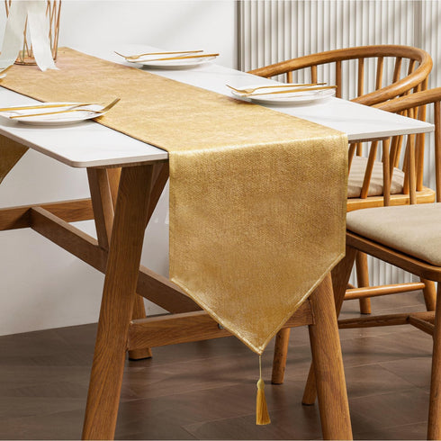BALCONY & FALCON Table Runner with Tassels - Machine Washable Luxury Home Decorative Dresser Scarves, 14 x 118 inch,