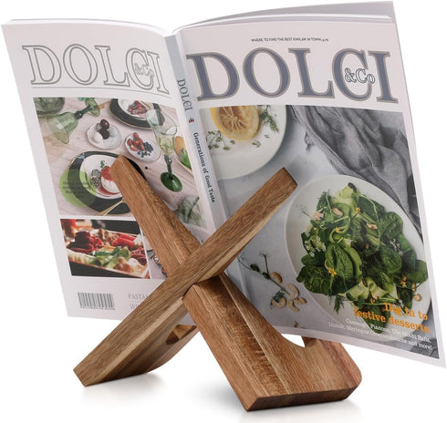 Comfify Cookbook Stand: Acacia Wood Recipe Book Holder for Kitchen Counter, Rustic Vintage Brown