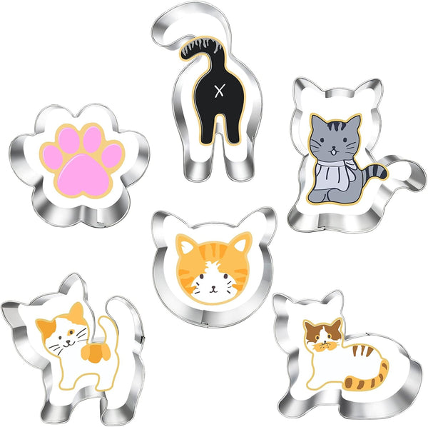 Kitty Cat Cookie Cutter Set, 6 Piece Cat Face, Kitty Butt, Paw and Cute Shapes for Themed Party