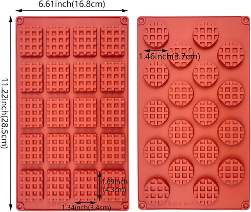 Aswewamt 2 Pcs Rectangle Round Waffle Silicone Mold 18-Cavity 20-Cavity Mini Waffle Cookie Chocolate Candy Fondant Baking Mold for Mini Muffin Dessert Cake by Aswewamt