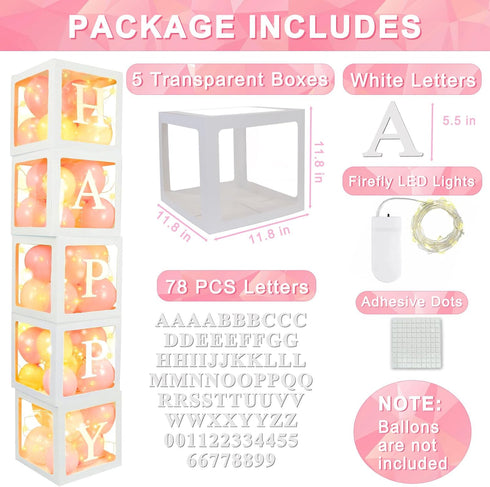 5 78 2026 5 Ledido Transparent Balloon Boxes, Clear Balloon Boxes with Pcs String Lights and Letters for Baby Shower