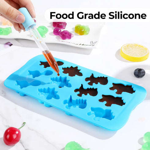 2 Sized Dinosaur Candy Molds - Regular and Mini Silicone Chocolate Molds, Nonstick Set of 5