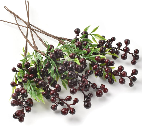 HUIANER Artificial Berries, 6Pcs Lifelike Dark Red Berry with Stems Fake Christmas