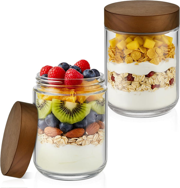 Bumobum 16 oz Overnight Oats Containers with Lids, Glass Mason Jars with